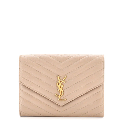 Classic Monogram Envelope Wristlet Clutch Matelasse Chevron Leather