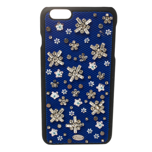 Blue Fabric Stardust Crystal Embellished iPhone 6 Plus Case