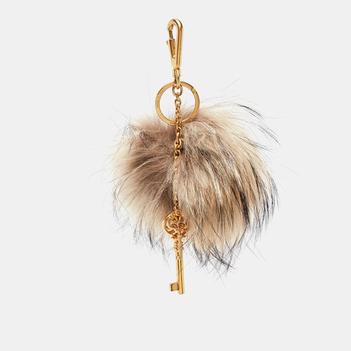 Beige Fox Fur & Keys Charm Keychain & Bag Charm