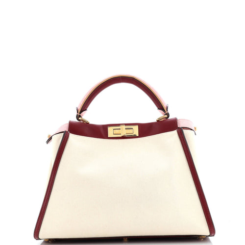 FENDI Peekaboo Bag Canvas with Crocodile Embossed Leather Regular