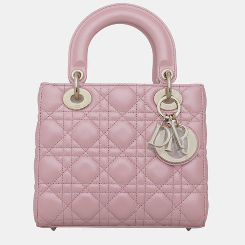 Christian Melocoton Pink Pearlescent Cannage Lambksin Small Lady Bag