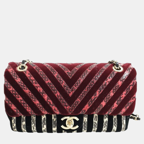 Multi Leather Velvet CC Python Chevron Limited Edition Flap Bag