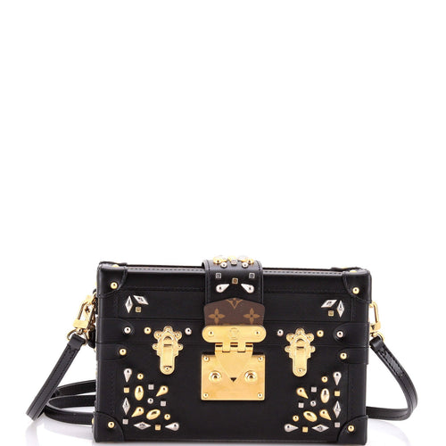 Petite Malle Handbag Studded Taiga Leather and Monogram Canvas