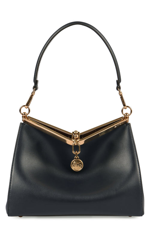Women's Vela Media Leather Shoulder Bag in Black | WP1B0002AU022 Color B0065