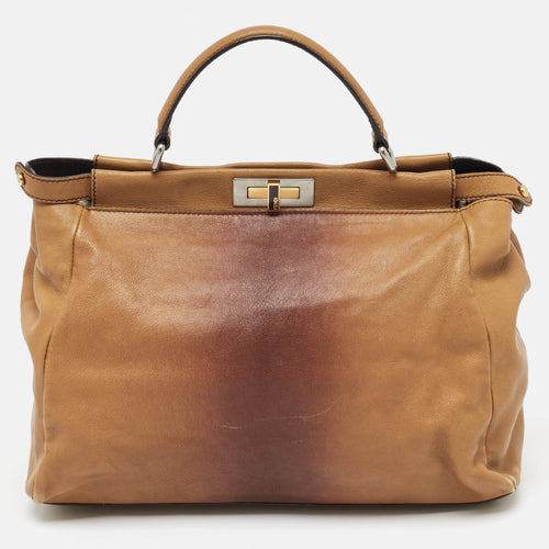 Brown Ombre Leather and Calf Hair Lining Large Peekaboo Top Handle Bag
