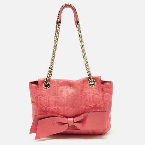 Pink Monogram Embossed Leather Audrey Shoulder Bag