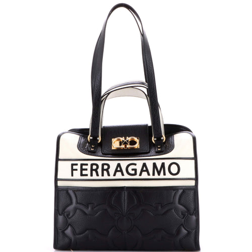 Iconic Double Gancini Tote Bag Gancini Quilted Leather Medium