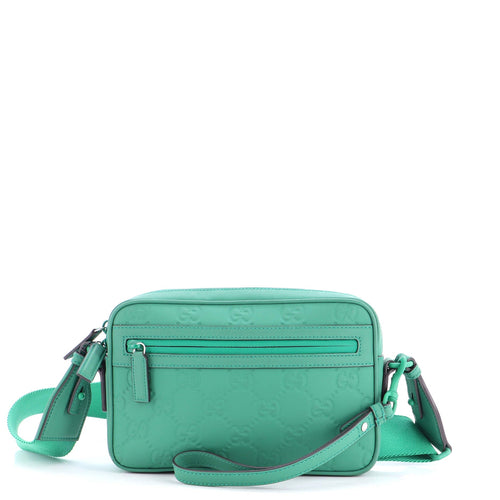 GUCCI Front Zip Crossbody Bag GG Rubber Effect Leather Small