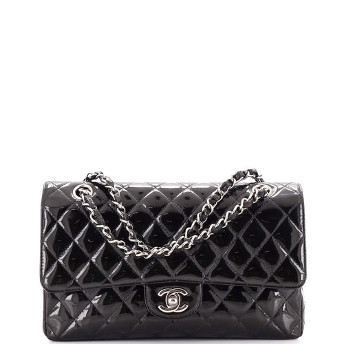 CHANEL Vintage Classic Double Flap Bag Quilted Glitter Patent Medium
