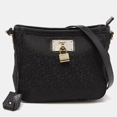 DKNY Black Monogram Canvas and Leather Crossbody Bag
