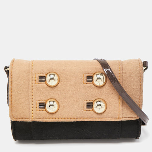 Black/Beige Wool and Patent Leather Beantown Lene Crossbody Bag
