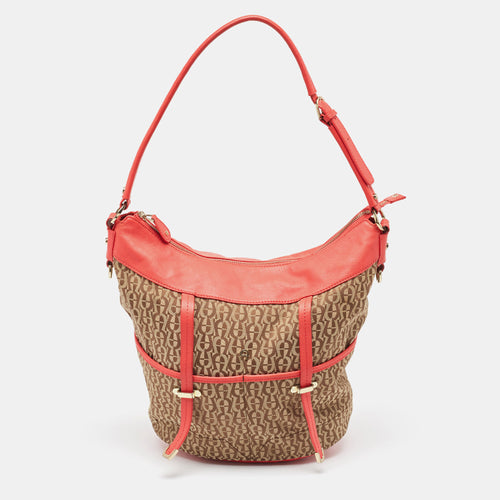 Coral/Brown Monogram Canvas and Leather Bucket Bag