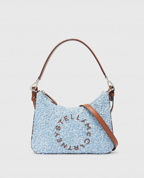 Logo Denim Bouclé Crossbody Shoulder Bag, Woman, Light blue