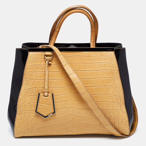 Beige/Black Crocodile and Patent Leather Medium 2Jours Tote