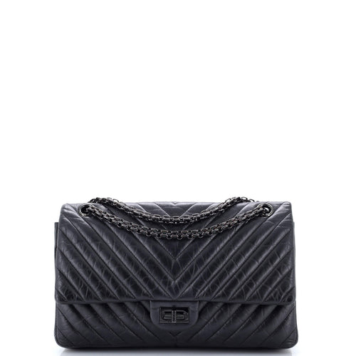 CHANEL So Black Reissue 2.55 Flap Bag Chevron Aged Calfskin 226