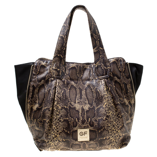 GF Ferre Black/Yellow Embossed Python Leather Tote