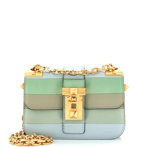 VALENTINO GARAVANI B-Rockstud Shoulder Bag Striped Leather Small