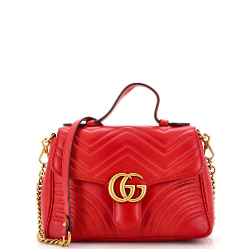 GUCCI GG Marmont Top Handle Flap Bag Matelasse Leather Small