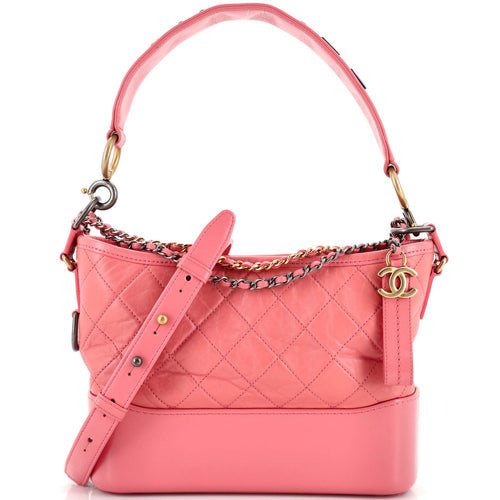 CHANEL Gabrielle Hobo with Logo Handle Quilted Aged Calfskin Medium