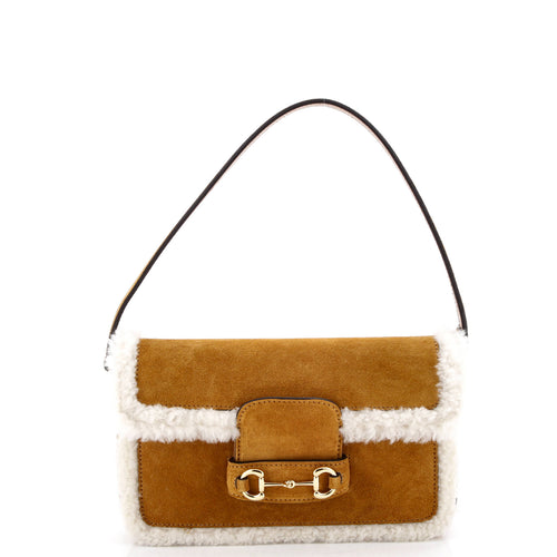 GUCCI Horsebit 1955 Shoulder Bag Suede with Shearling Mini
