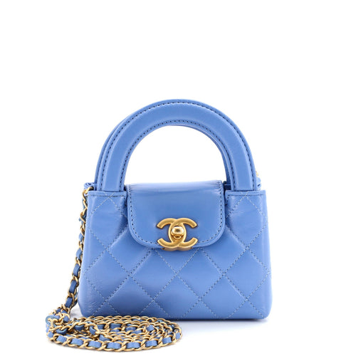 CHANEL Kelly Top Handle Shopping Bag Quilted Shiny Aged Calfskin Nano