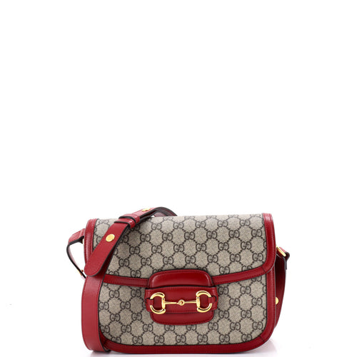 GUCCI Horsebit 1955 Shoulder Bag GG Coated Canvas with Leather Small