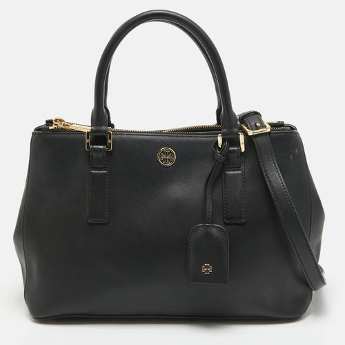 Black Saffiano Leather Double Zip Robinson Tote
