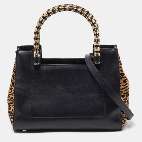 Black/Beige Leather and Calfhair Small Serpenti Scaglie Tote