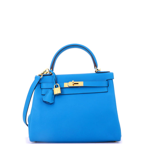 Kelly Handbag Bleu Zanzibar Evercolor with Gold Hardware 28