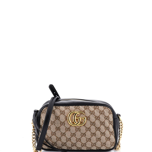 GUCCI GG Marmont Shoulder Bag Diagonal Quilted GG Canvas with Leather Small