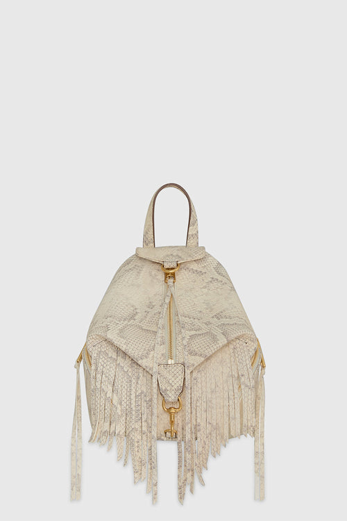 Convertible Mini Julian Backpack With Fringe Bag In White