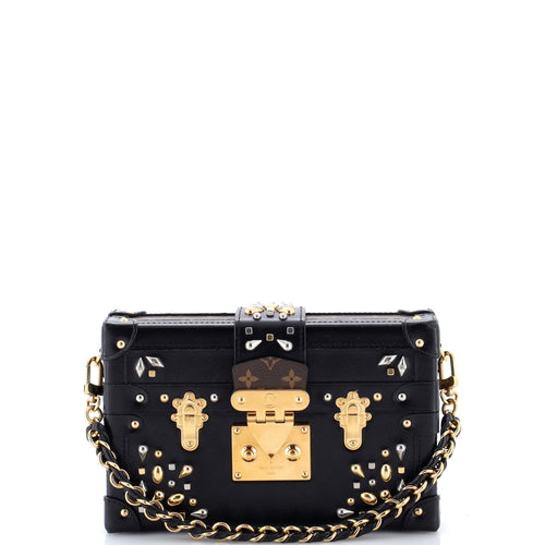 Petite Malle Handbag Studded Taiga Leather and Monogram Canvas