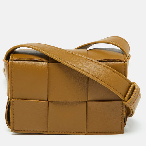 Brown Intrecciato Leather Mini Candy Cassette Crossbody Bag