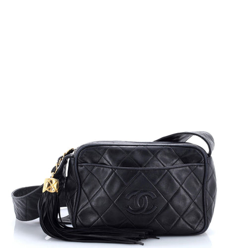 CHANEL Vintage Diamond CC Slit Pocket Camera Bag Quilted Leather Small