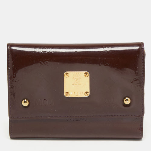 Burgundy Visetos Embossed Patent Leather Tri Fold Compact Wallet