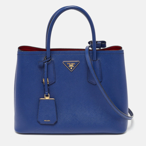 Blue Saffiano Cuir Leather Medium Double Handle Tote