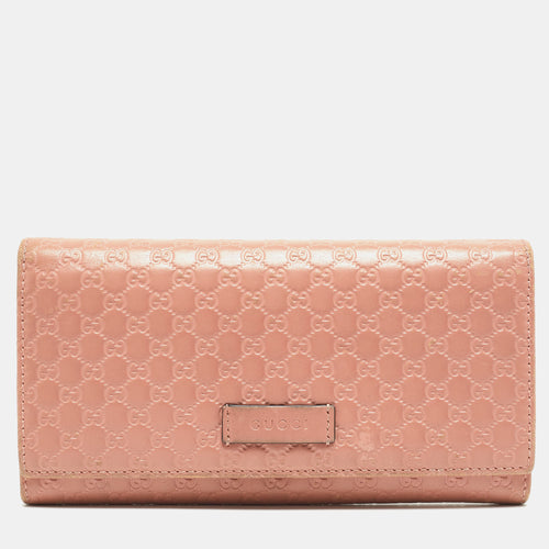 Pink Microgucissima Leather Flap Continental Wallet
