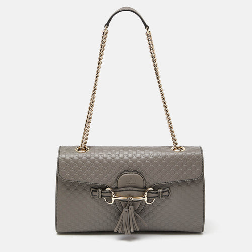 Grey Microguccissima Leather Medium Emily Chain Shoulder Bag