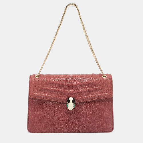 Burgundy Stingray and Leather Medium Serpenti Forever Shoulder Bag