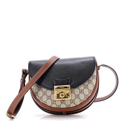 GUCCI Padlock Saddle Shoulder Bag GG Coated Canvas and Leather Small