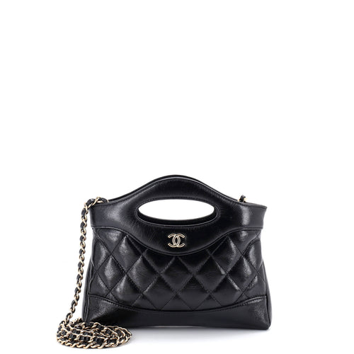CHANEL 31 Shopping Bag Clutch with Chain Quilted Shiny Crumpled Calfskin Small