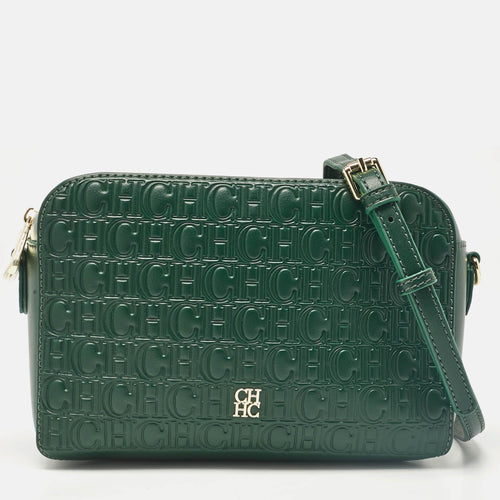 Green Monogram Embossed Leather Camera Crossbody Bag