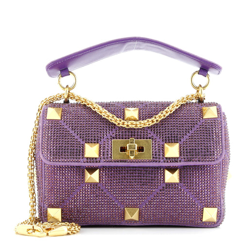 VALENTINO GARAVANI Roman Stud Flap Bag Embellished Suede Medium