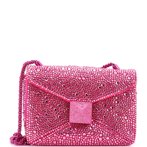 VALENTINO GARAVANI One Stud Chain Flap Bag Crystal Embellished Suede Small