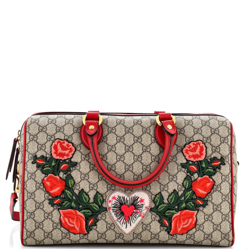 GUCCI Convertible Boston Bag Embroidered GG Coated Canvas Medium