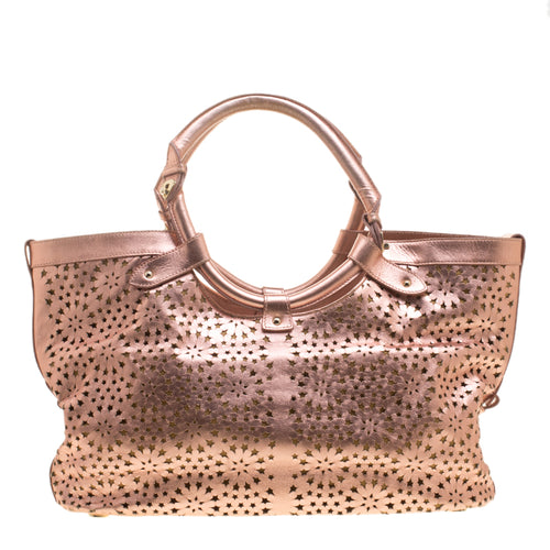 Metallic Rose Gold Leather Laser Cut Out Open Tote