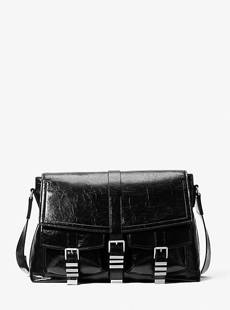 MK Darrington Large Crackled Leather Messenger Bag - Black - Michael Kors