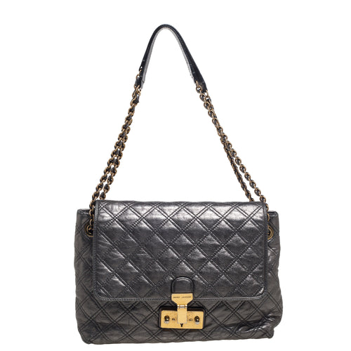 Metallic Silver Quilted Leather Large Baroque Single Shoulder Bag