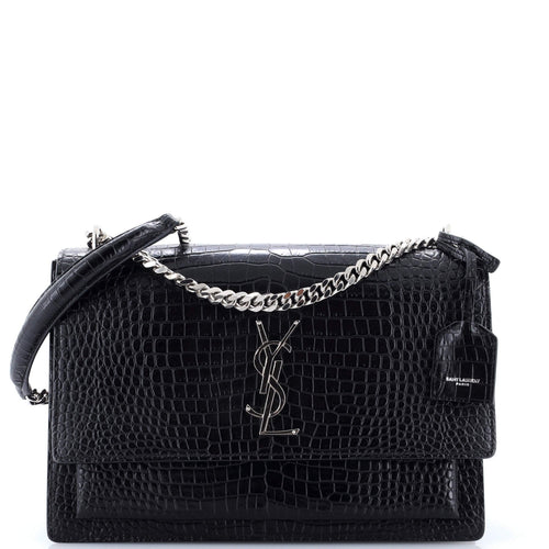 Sunset Crossbody Bag Crocodile Embossed Leather Large