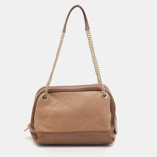 Brown Leather And Suede Chain Satchel